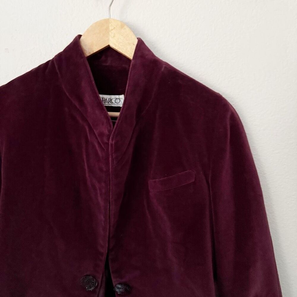 PARCO | Burgubdy Wine Maroon High Neck Velvet Blazer Jacket | Size Medium